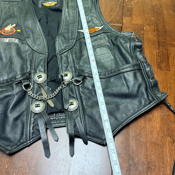 Harley Davidson Leather Vest Mens 2XL Black Lace Up Biker Motorcycle Vtg Gloves - Picture 8 of 9